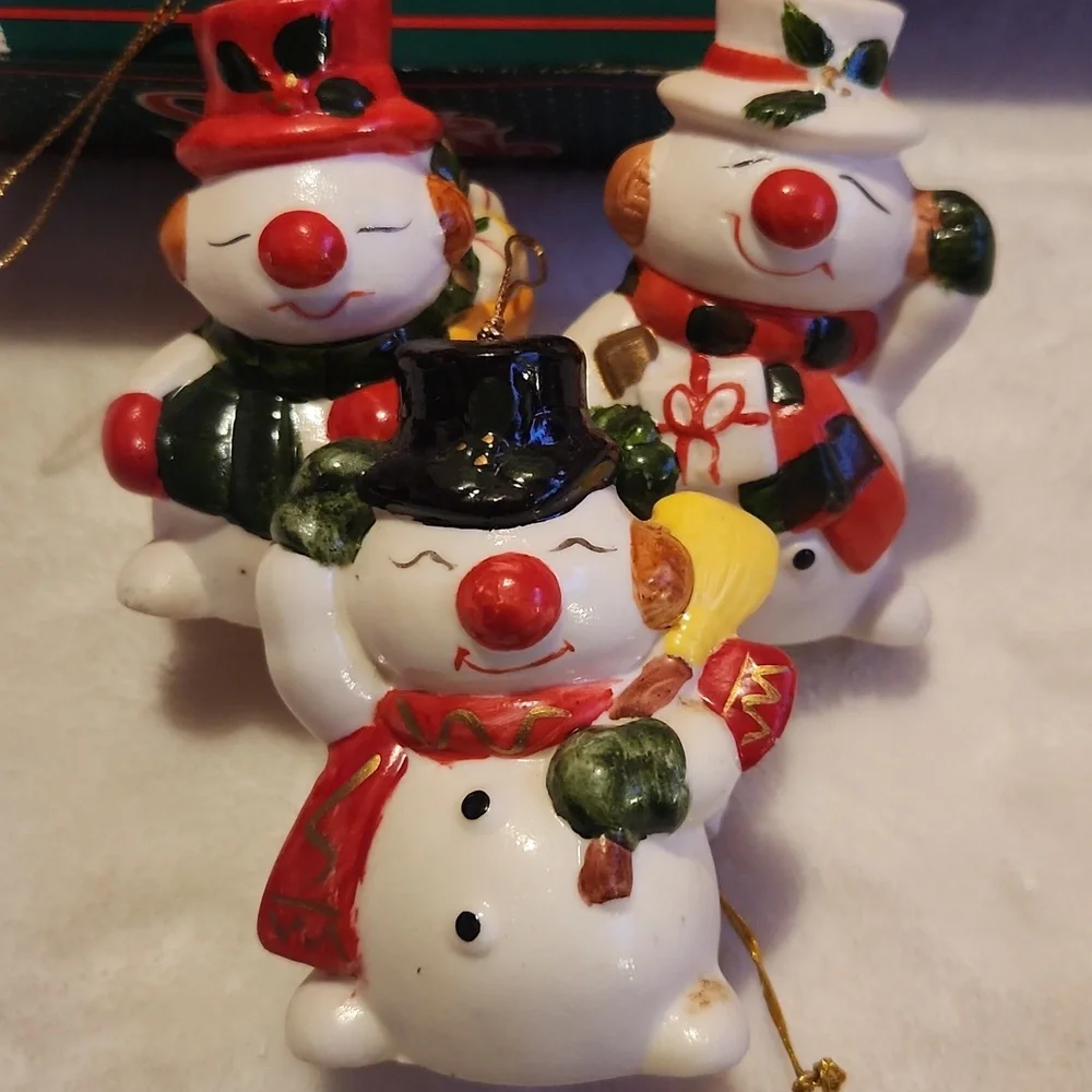 Vintage, Holiday Ornament Set, Snowmen, Santa, Reindeer, Vintage Christmas Bells